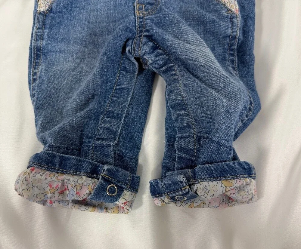 Oshkosh B’gosh Overalls Baby 3 Months With Floral Pattern Cuffs Jean Snaps